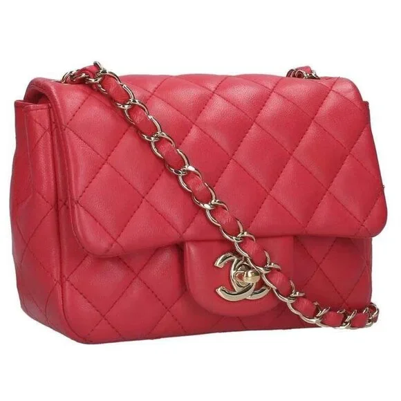 Authentic CHANEL CC Lambskin Quilted Mini Square Flap Pink Lambskin Matelasse - Picture 3 of 8